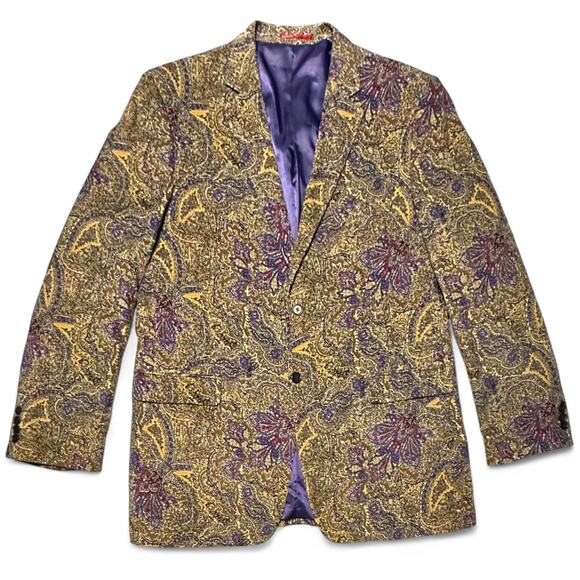 Alan Flusser XXL Corduroy Sport Coat Paisley Brown Purple Boho Y2K Vintage Party - Picture 2 of 11
